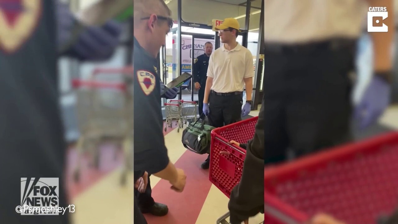 Woman gets finger stuck in shopping cart, first responders come to the rescue