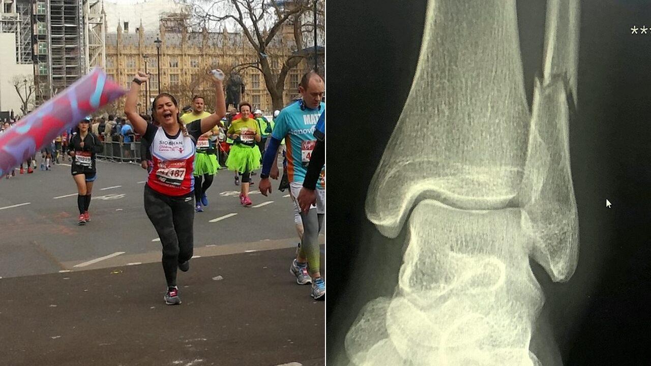 Woman runs 18 miles of London Marathon on broken ankle