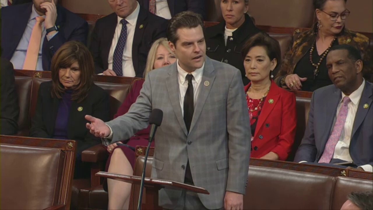 Matt Gaetz interrupted by Republican lawmaker as he nominates Jim Jordan, drawing jeers and cheers