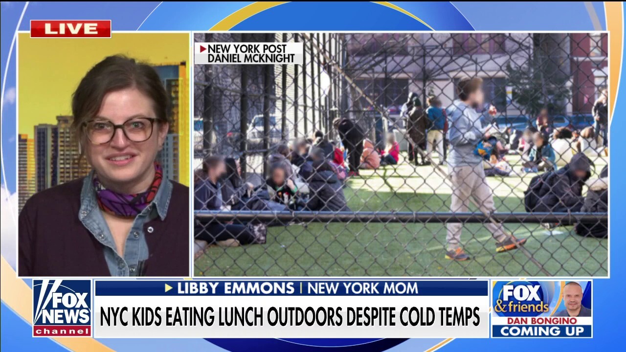NYC kids eating lunch outdoors despite cold temperature