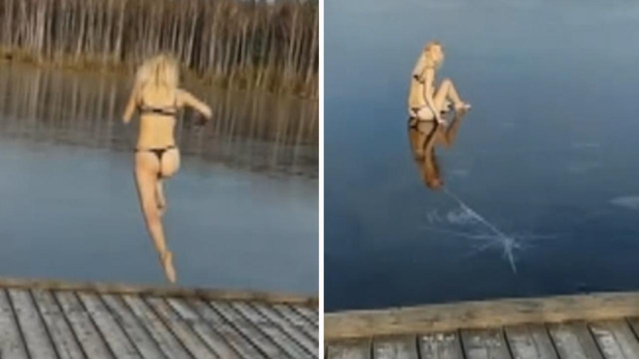 Thrill-seeker jumps into frozen lake, breaks ankle