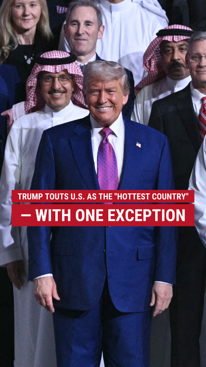 Trump jokes about America being the "hottest country" during speech in Saudi Arabia