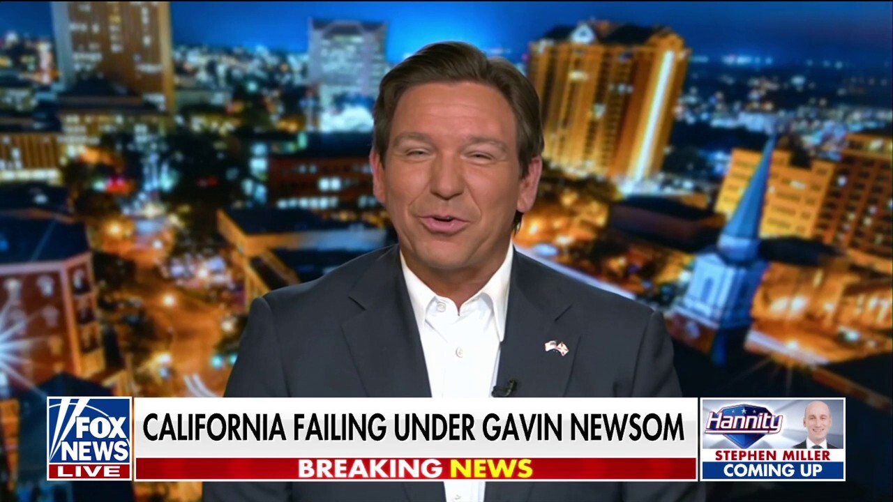 Florida Gov. Ron DeSantis discusses California Gov. Gavin Newsom’s trip to Davos while touting quality of life in his state on ‘Hannity.’