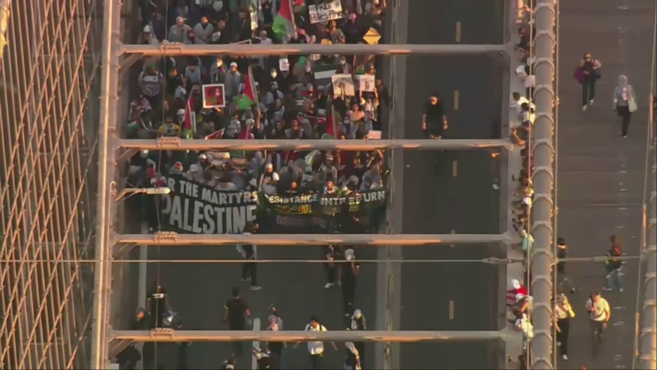 Pro-Palestinian protesters scale part of Brooklyn Bridge, force shutdown