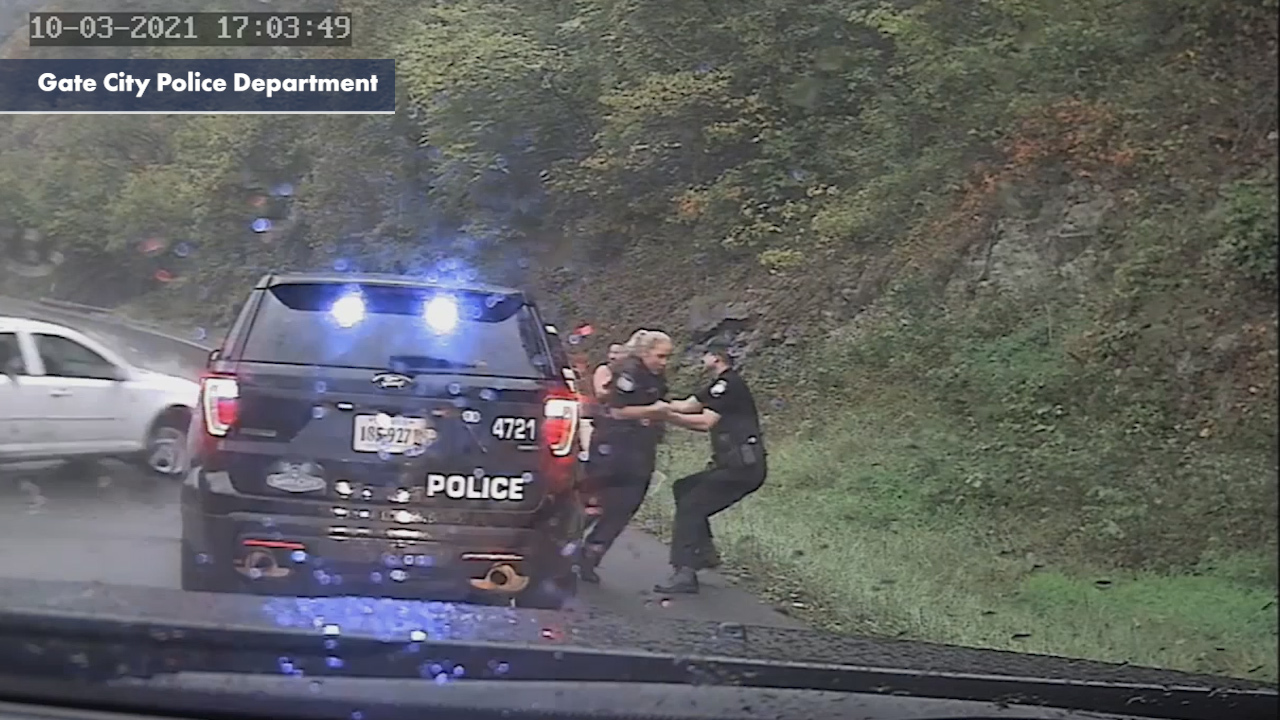 Caught on cam: Officers narrowly escape crash on side of highway
