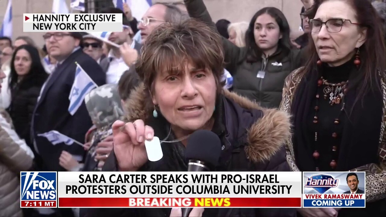 Fox News contributor Sara Carter speaks with pro-Israel protesters outside Columbia University on 'Hannity.'