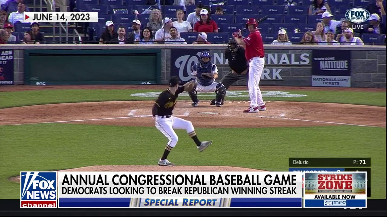 Democrats and Republicans play in the annual congressional baseball game
