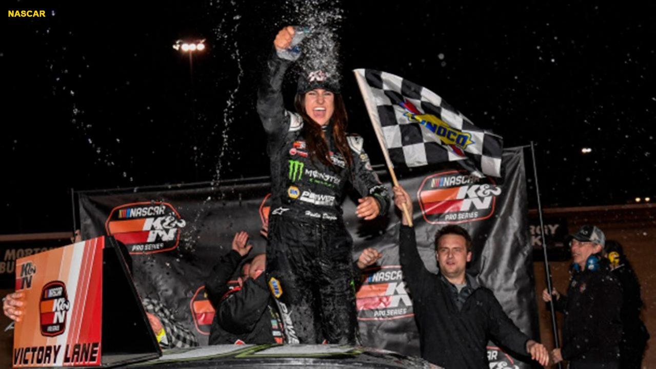 Rising female NASCAR star wins race in Las Vegas on last-lap