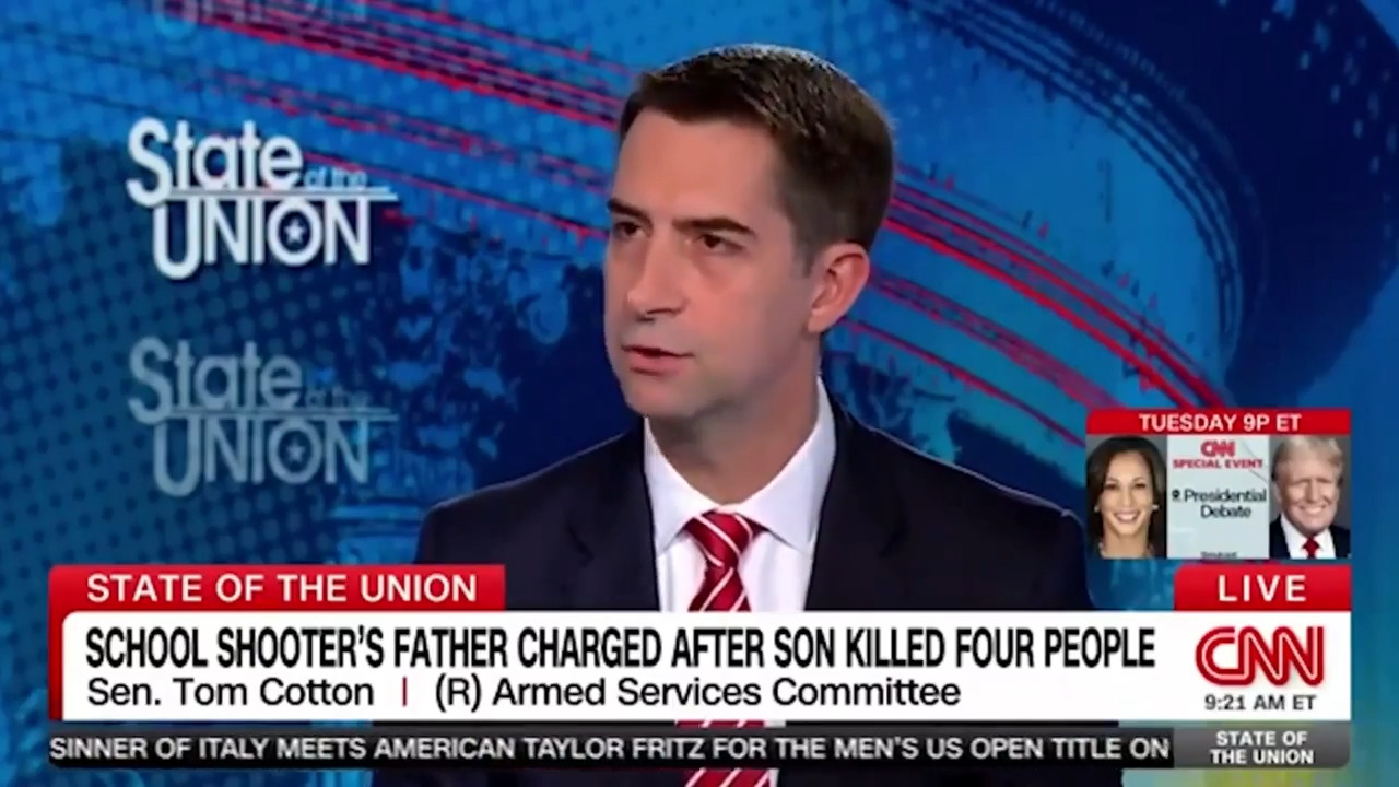 Tom Cotton reminds CNN's Dana Bash of Harris' past comments on school shootings in tense interview