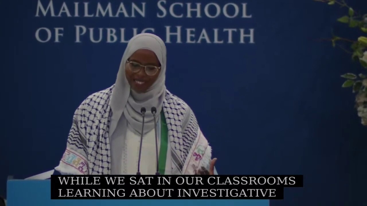 A Columbia University student’s microphone cuts out moments before anti-Israel rant