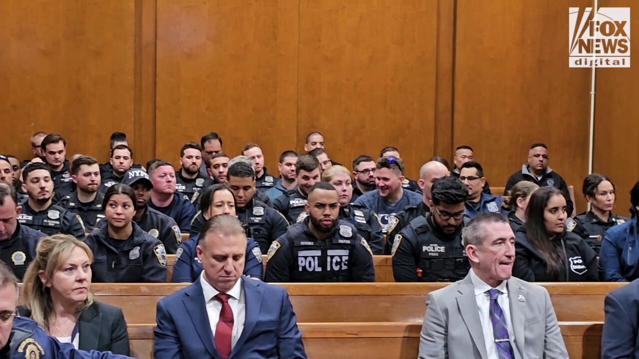 NYPD officers show solidarity for fallen officer by attending suspect's arraignment in Queens Court