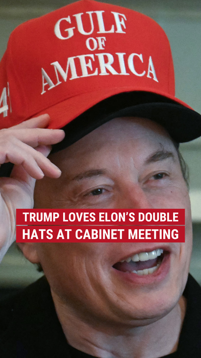 Trump tells Elon helium  loves his treble  hats during Cabinet meeting