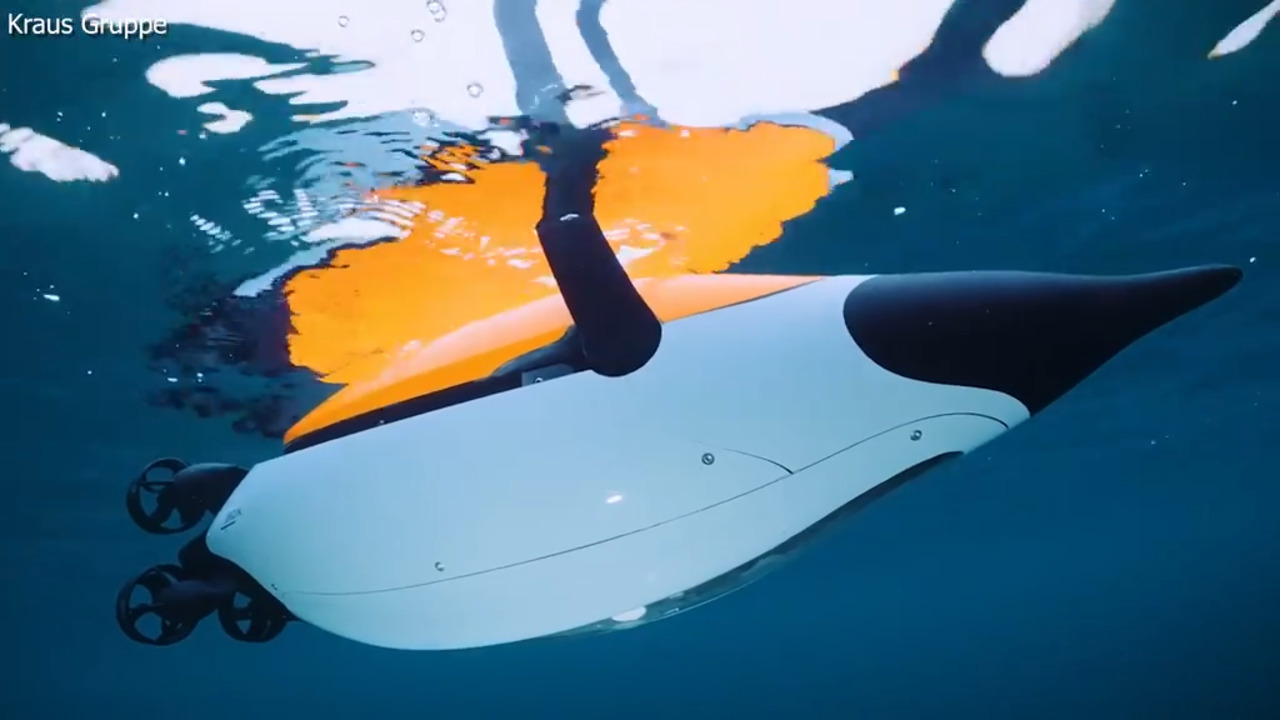 An autonomous underwater vehicle mimics a penguin