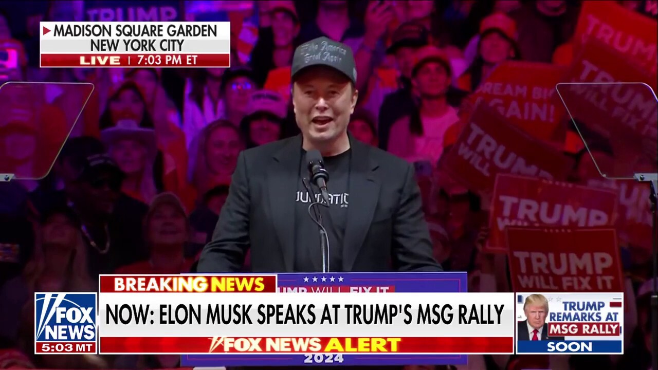 Tesla CEO Elon Musk speaks at former President Trump's rally in Madison Square Garden.