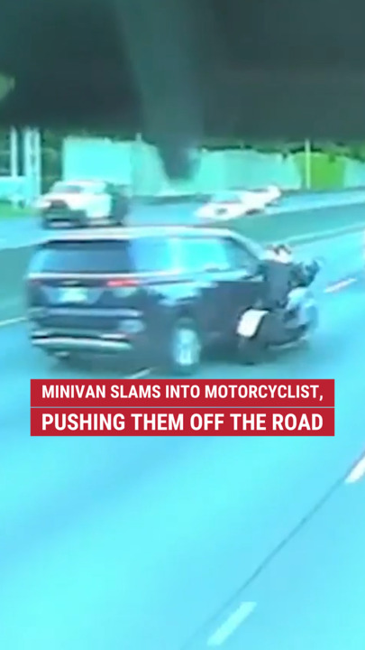 A minivan smashed into a motorcyclist, sending them off the road, then fled the scene