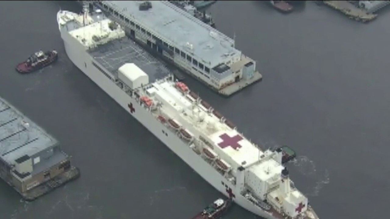 Medical reinforcements: USNS Comfort arrives in New York Harbor; field hospital constructed in Central Park	