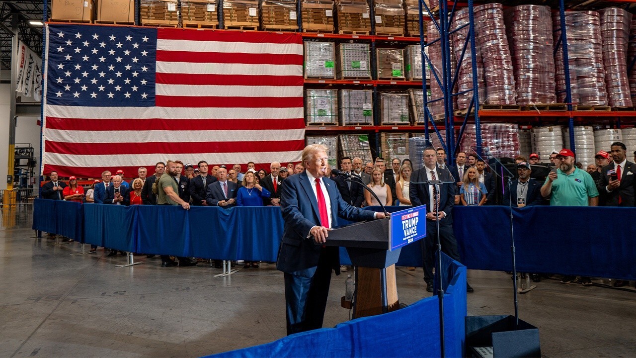 Trump campaigns at a pipe manufacturing plant in battleground North Carolina