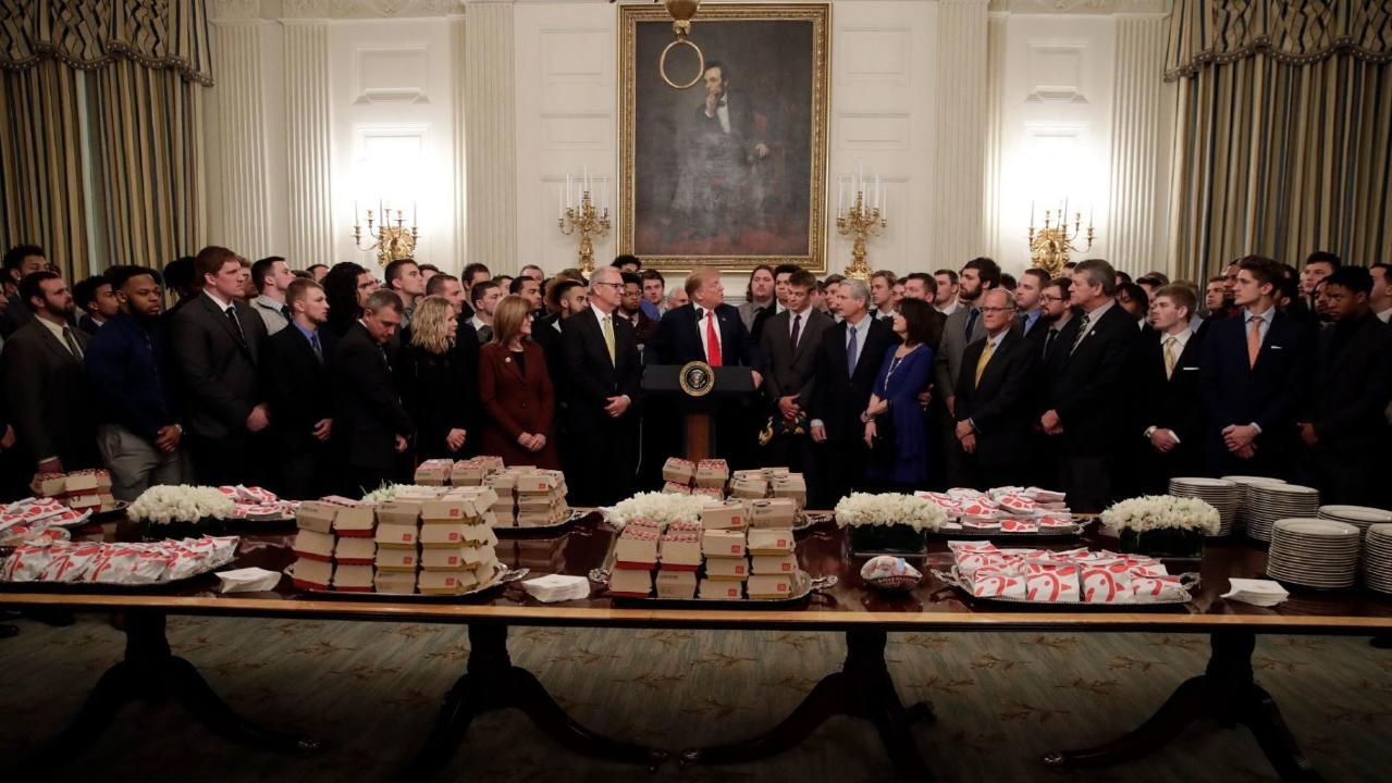 Trump serves fast food to North Dakota State Bison football team at White House