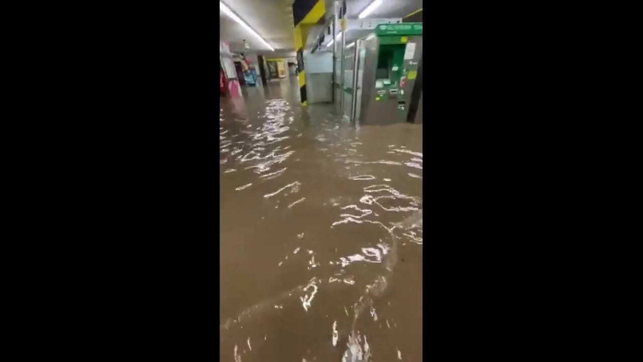 Train station outside Lisbon, Portugal heavily flooded
