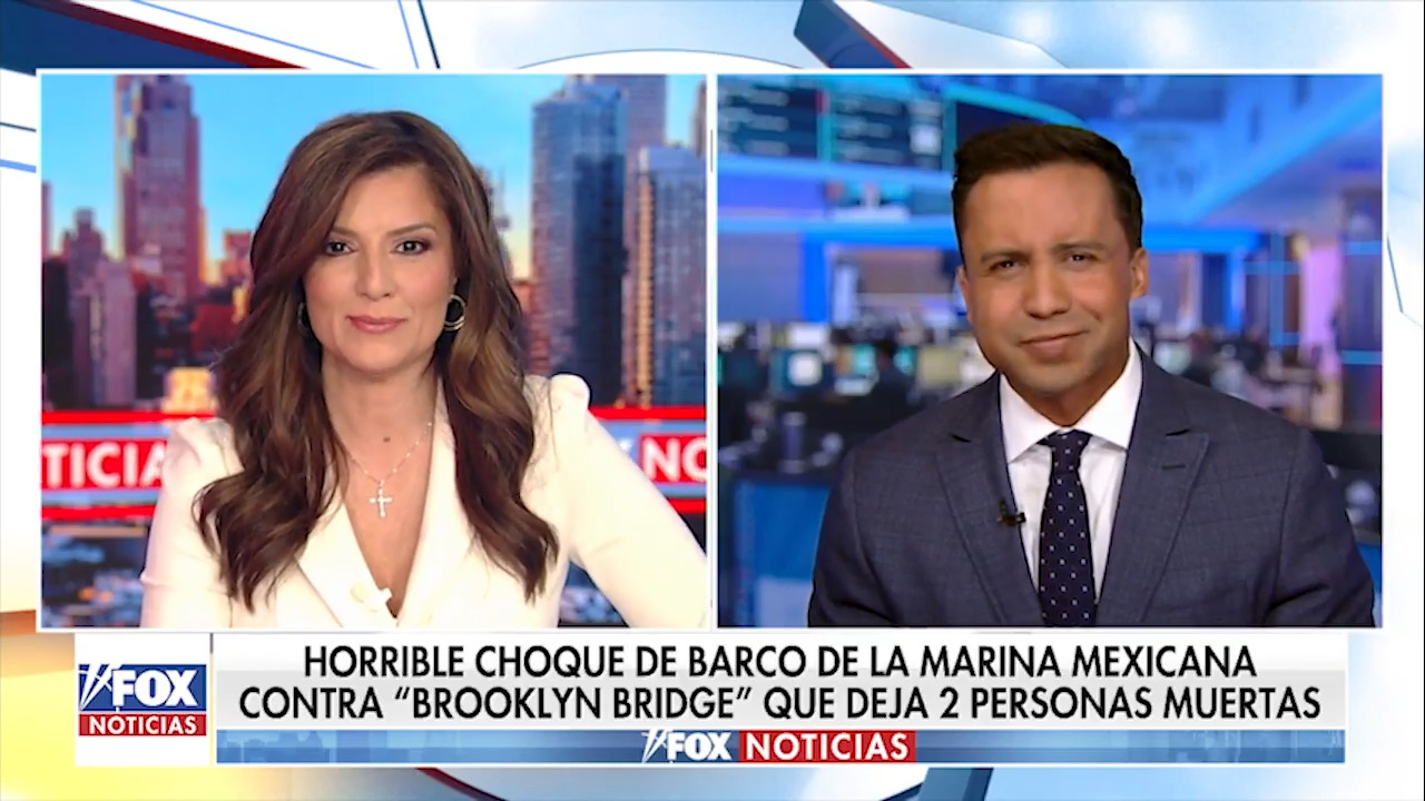 Buque de la Armada Mexicana se estrella contra el puente de Brooklyn