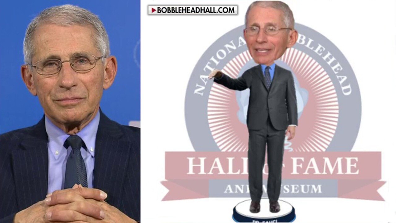 Dr. Fauci reacts to being honored with his own bobblehead doll