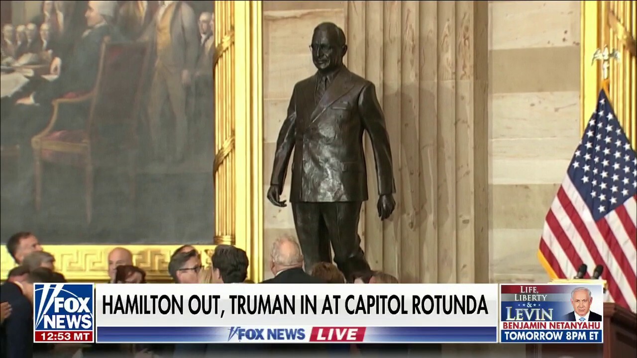 As Alexander Hamilton leaves the Capitol Rotunda, Harry Truman moves in