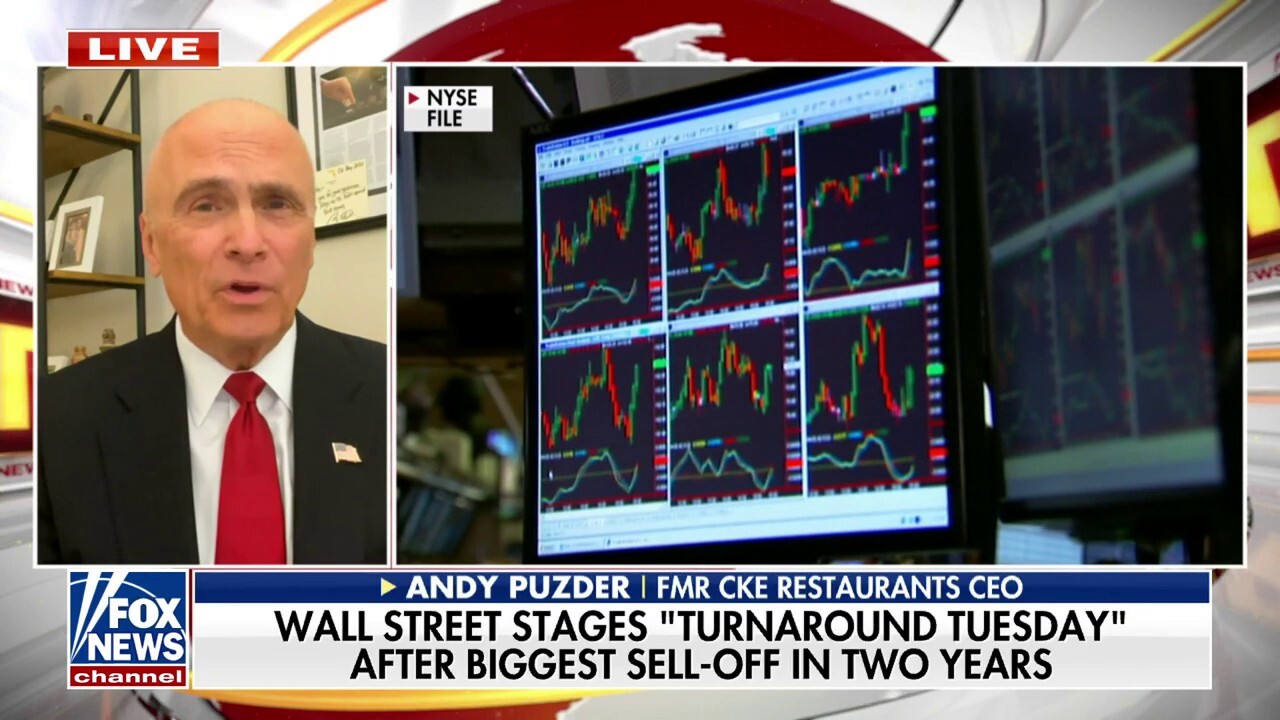 Former CKE Restaurants CEO Andy Puzder joined 'Fox & Friends First' to discuss why he believes investors aren't 'out of the woods' yet after the major sell-off and what the economy would look like under Kamala Harris as president. 