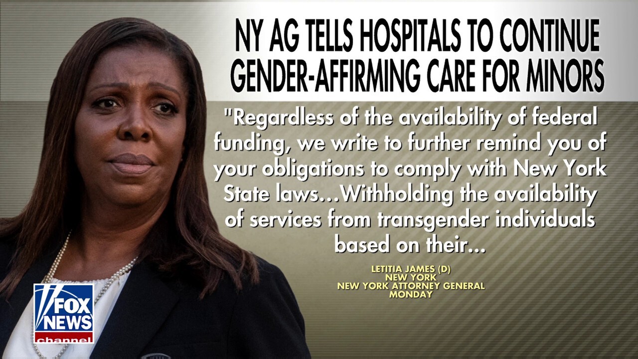 NY Attorney General Letitia James urges hospitals to continue gender affirming care for minors