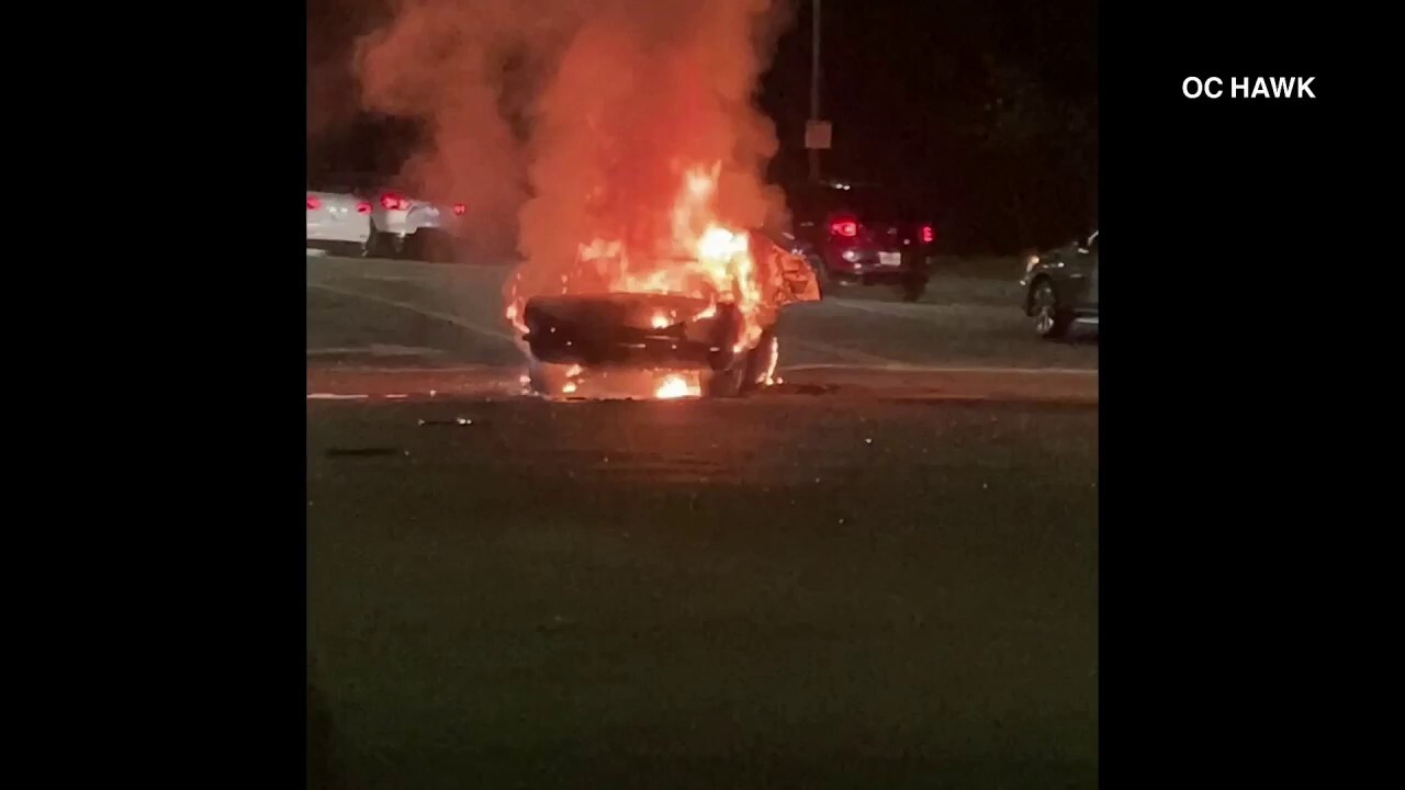 Classic Mustang erupts in flames after alleged DUI crash in California