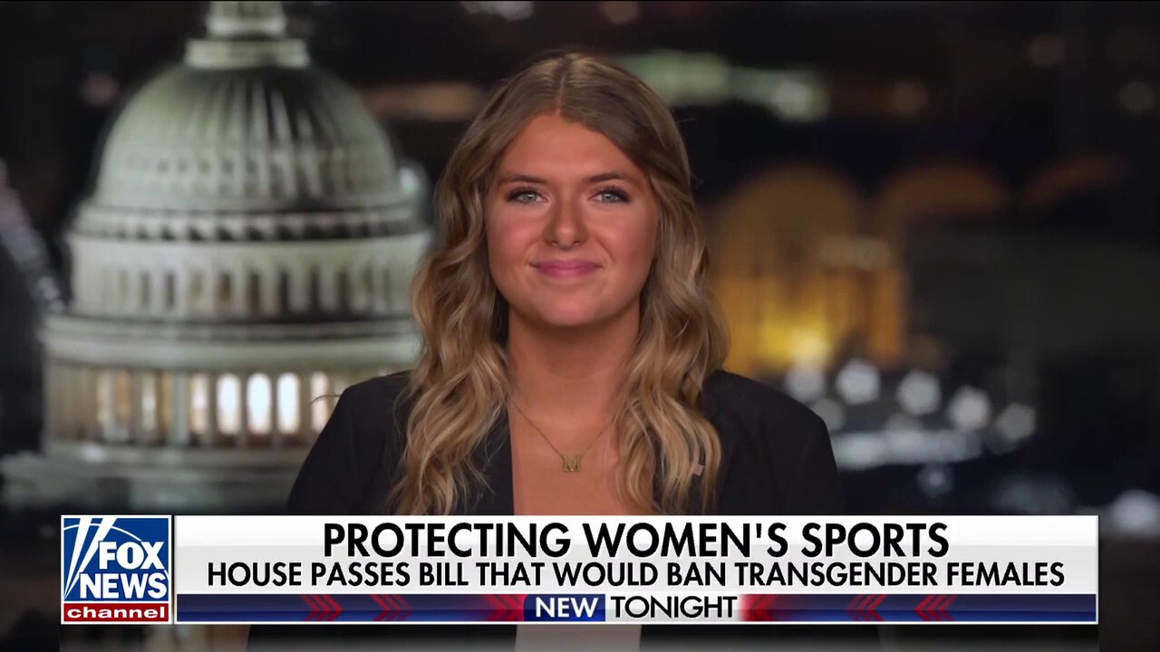 College volleyball player Macy Petty reacts to the U.S. House passing a bill that would ban biological males from competing in women's sports on 'Fox News @ Night.'