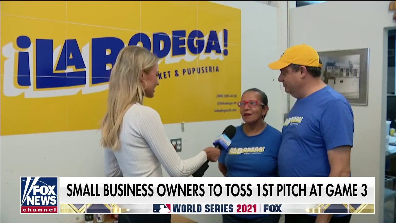 Carley Shimkus talks to small business owner who will throw first pitch at World Series game