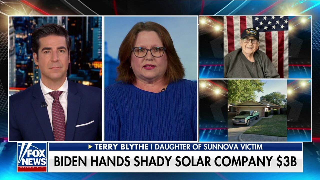 Terry Blythe tells 'Jesse Watters Primetime' how her 86-year-old father was allegedly taken advantage of by a solar company.