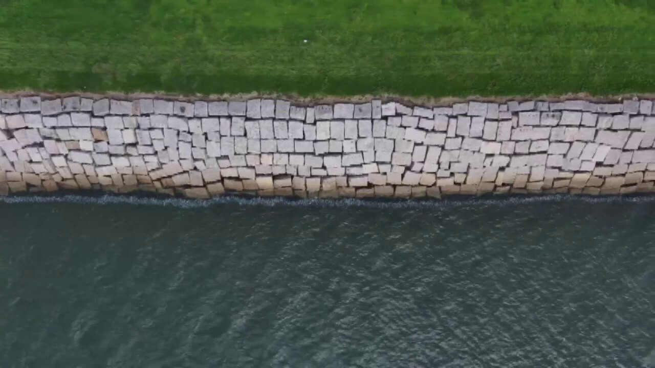 Raw video: The seawall outside of Port Arthur, Texas will act as the first line of defense from Hurricane Laura	