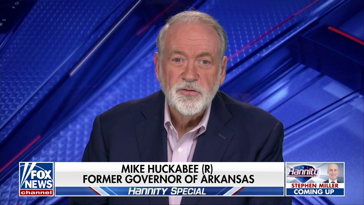 Former Republican Arkansas Gov. Mike Huckabee reacts to President Biden's approval rating hitting a record low on 'Hannity.'