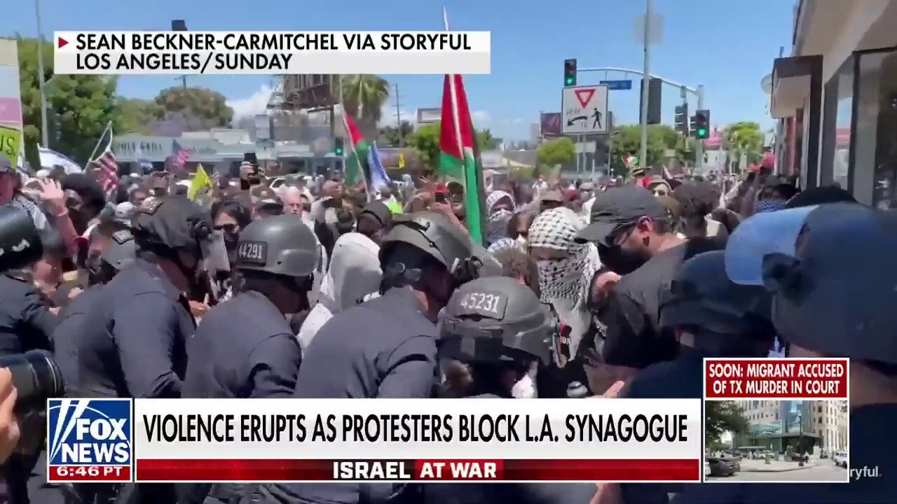 Violence erupts as protesters block LA synagogue