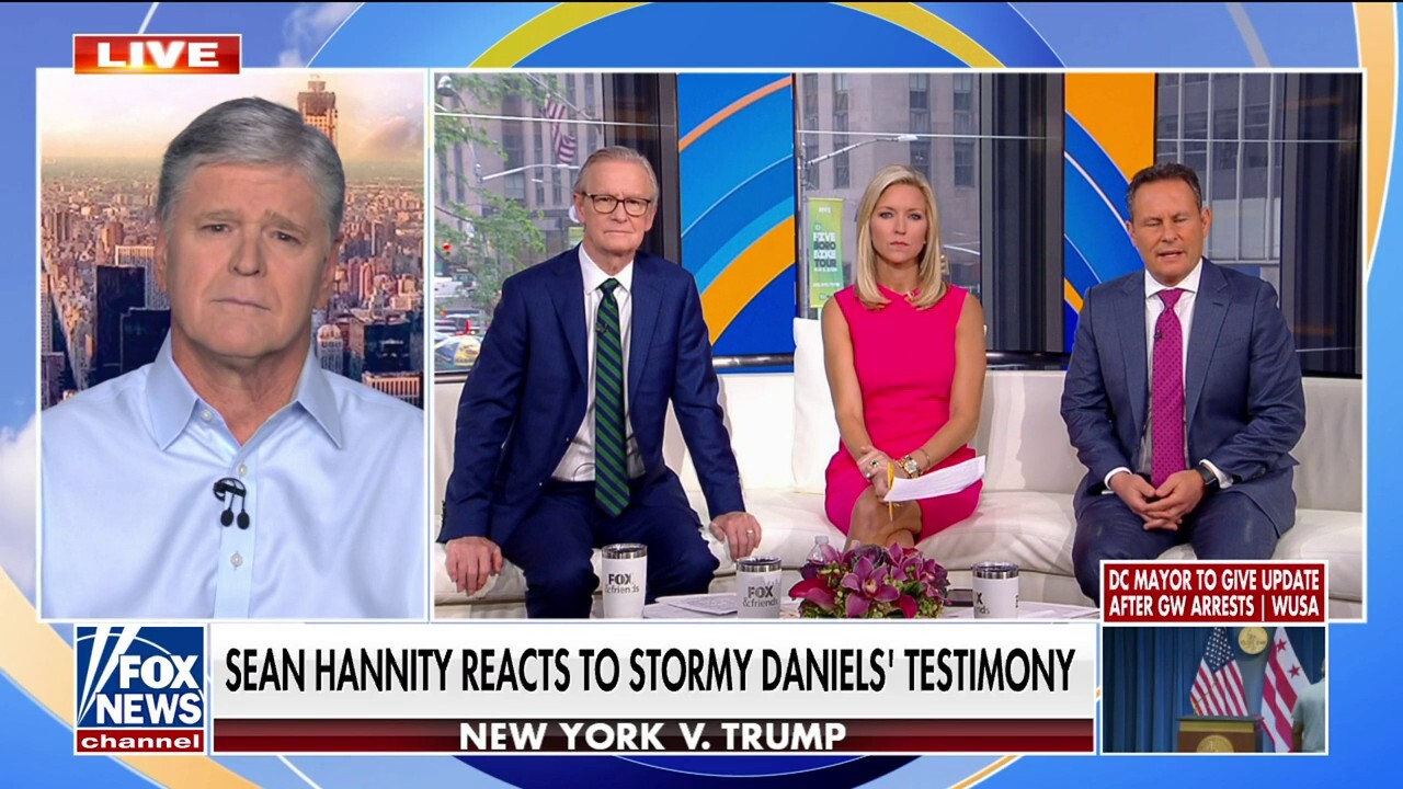 Sean Hannity joins 'Fox & Friends' to discuss Stormy Daniels' testimony in the criminal trial against former President Trump and Biden's apparent dwindling support among minorities.