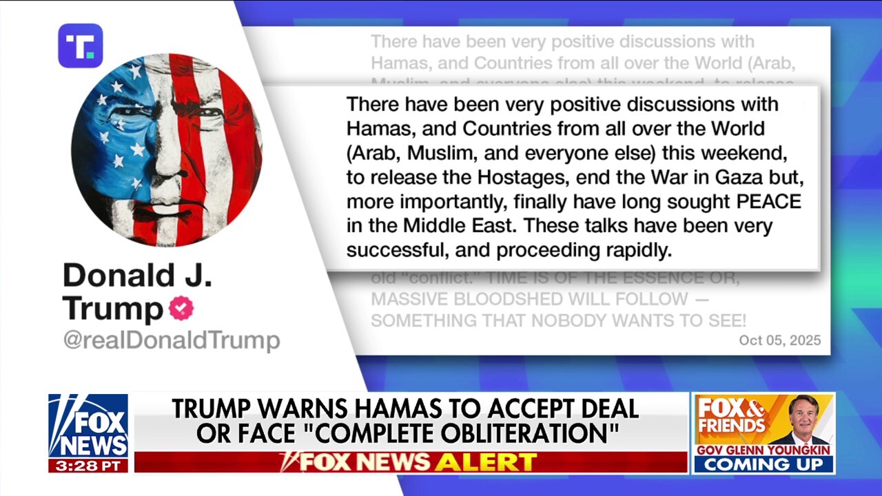 Trump warns Hamas will face 'total obliteration' amid urgent peace talks
