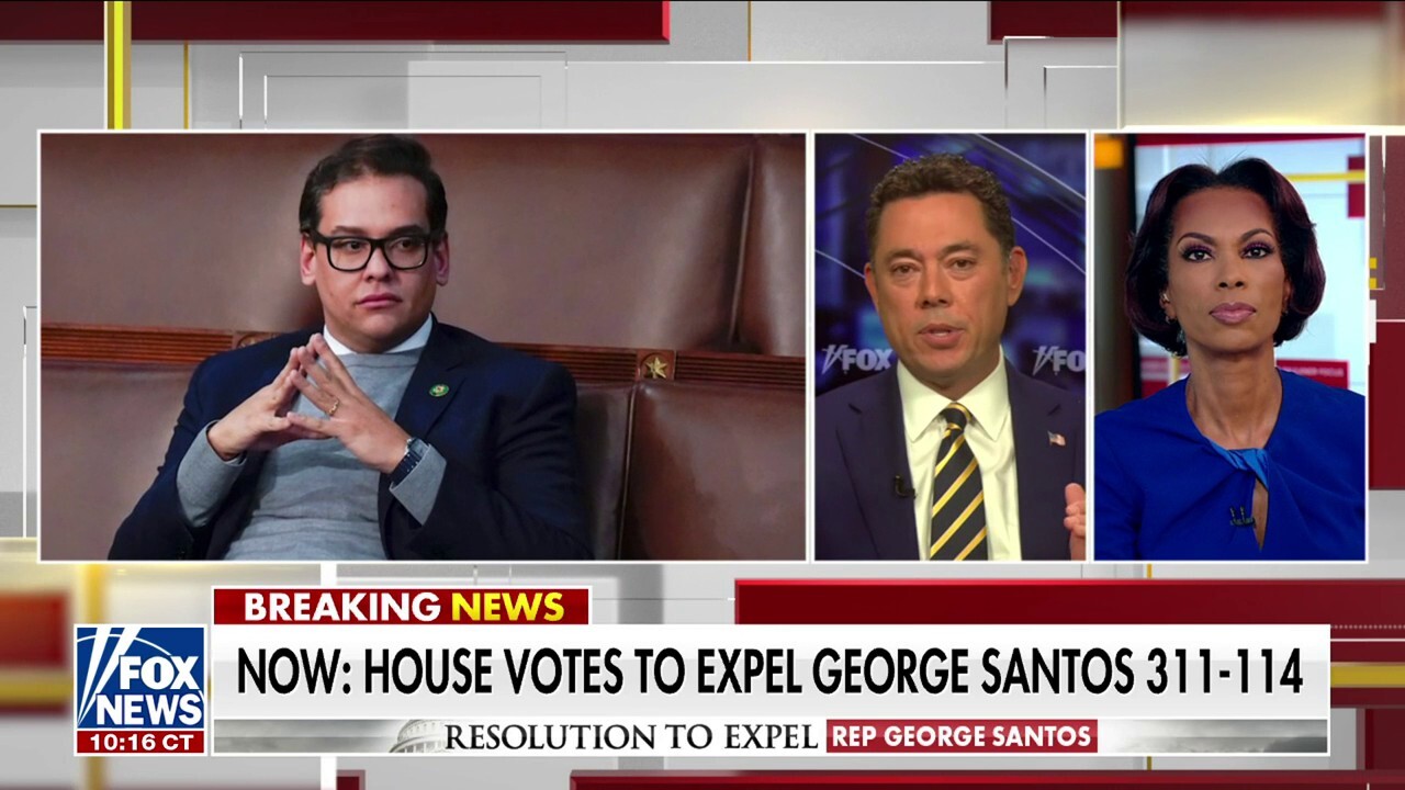 Former Utah Republican Rep. Jason Chaffetz reacts to the House voting to expel George Santos from Congress