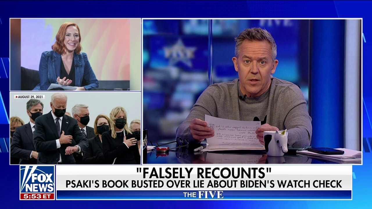 'The Five' co-hosts react to former White House press secretary Jen Psaki falsely recounting that President Biden never checked his watch during troop ceremony in her new book.