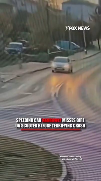 WATCH: Young girl on scooter comes inches from being struck by out-of-control car