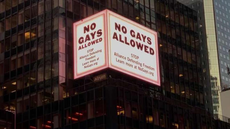 Conservative group smeared on Times Square billboard