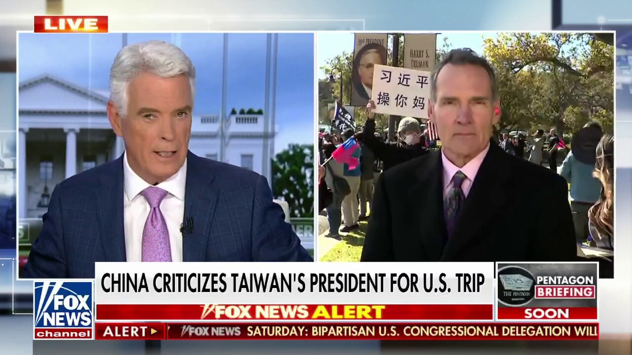 Protesters clash outside Reagan Library as Taiwan president meets with McCarthy