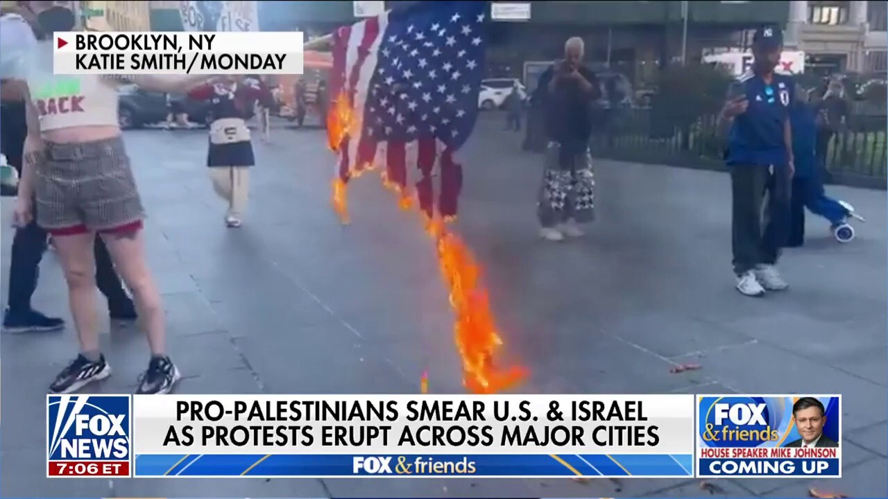 Anti-Israel protesters burn American flag in NYC