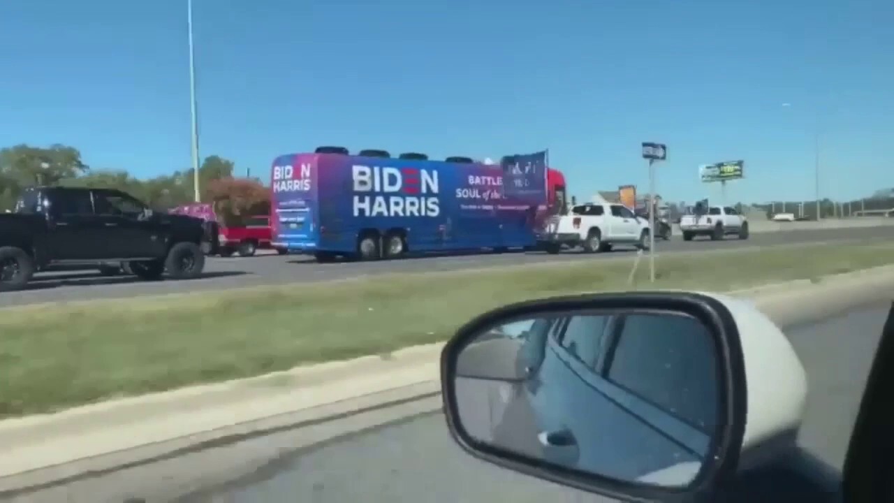 'Trump Train' surrounds Biden-Harris campaign bus in October 2020