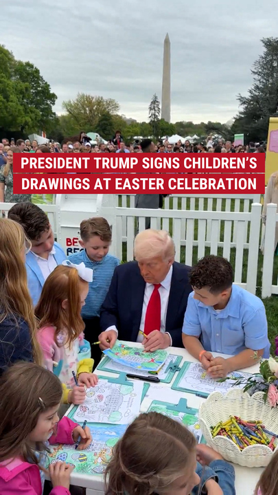 President Trump signs children's drawings astatine  Easter solemnisation  