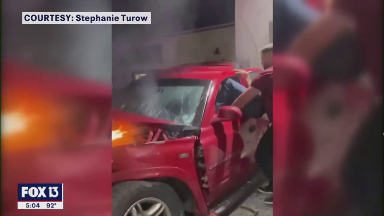 Good Samaritan pulls man from burning car in Florida