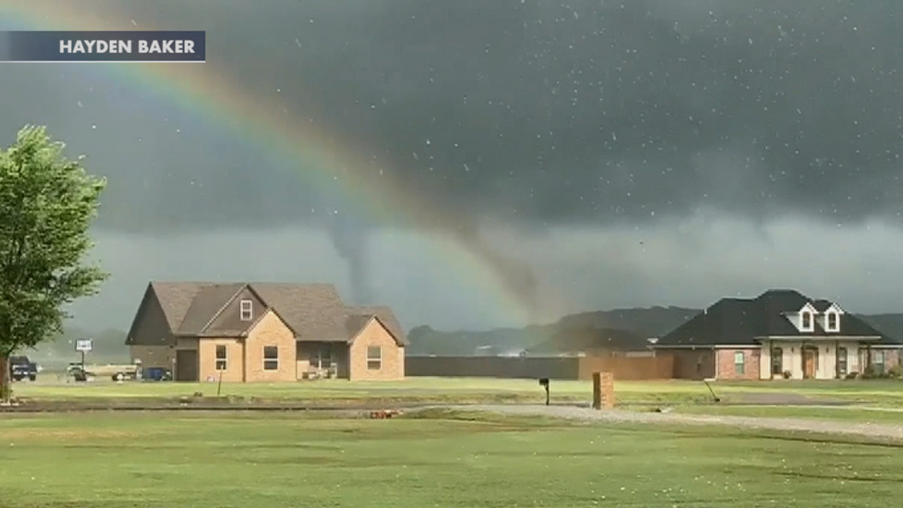 Rainbow visible as tornado forms in Oklahoma