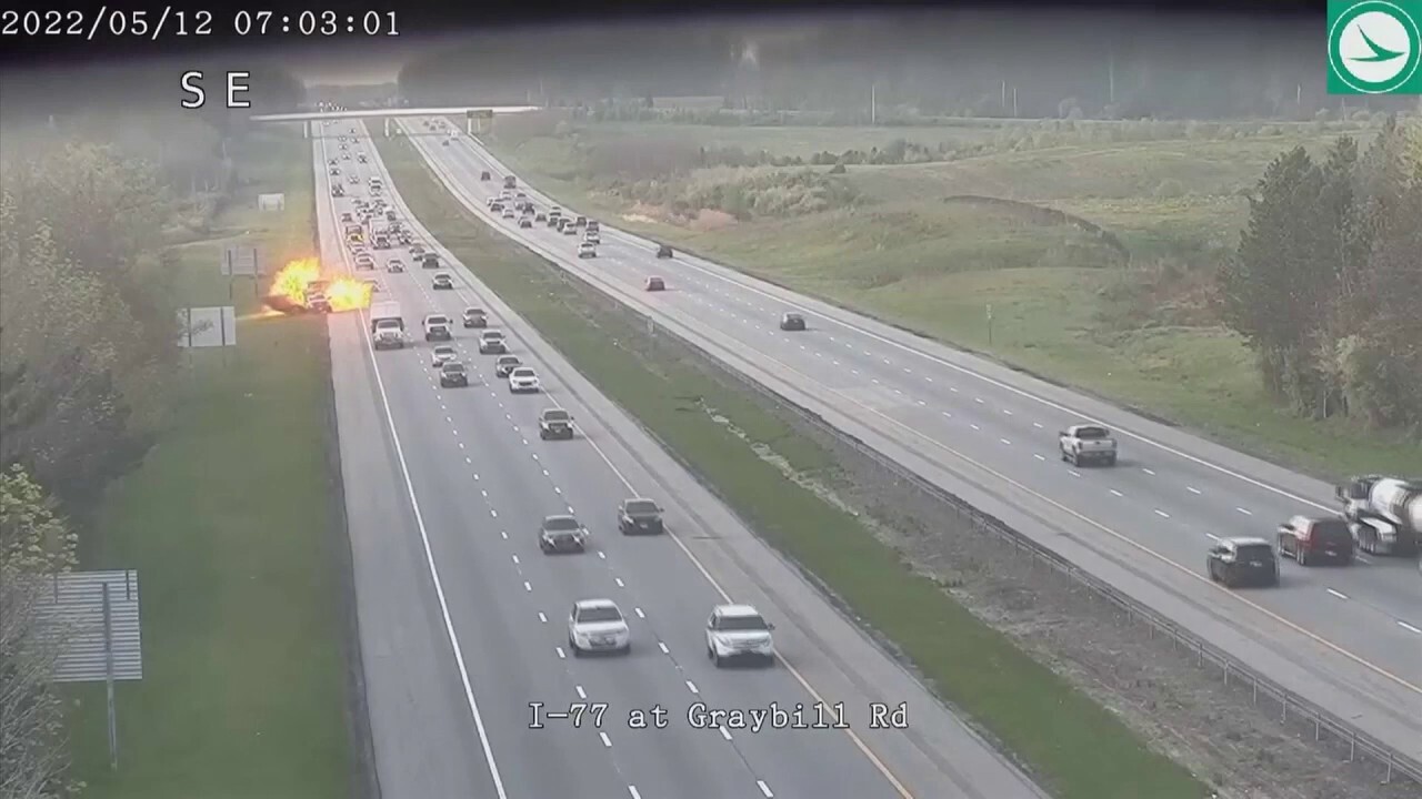 Ohio Department of Transportation vehicle hit by dump truck, causes fiery explosion on interstate