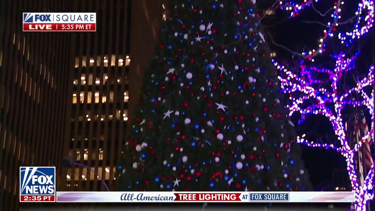 Fox News All American Christmas tree blessed by Cardinal Dolan, Rev DeGraff and Rabbi Potasnik