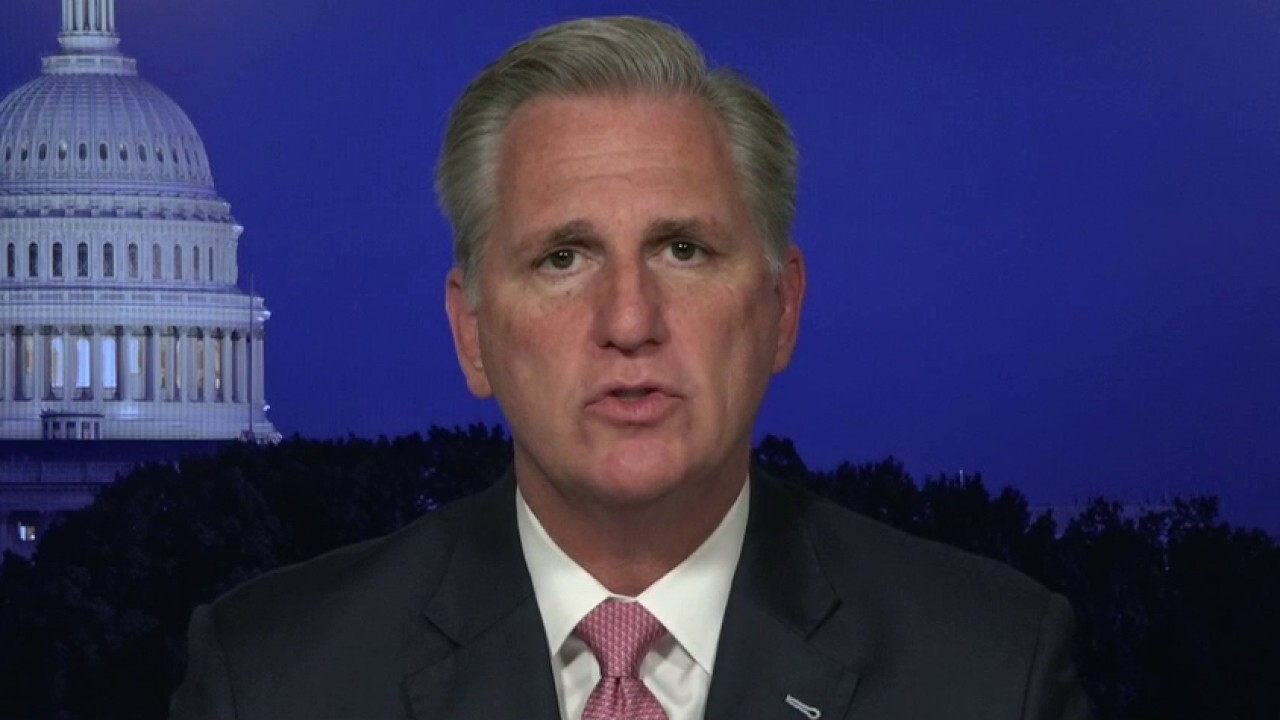 Rep. Kevin McCarthy reacts to protesters unloading riot gear, anti-police signage in Louisville
